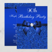 90e verjaardag Royal Blue Sequins Bow en Diamond Kaart (Voorkant / Achterkant)