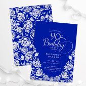 90e verjaardag Royal Blue Silver Rozen Kaart