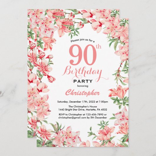 90e verjaardag Roze Boho botanische bloemen Kaart (Voorkant / Achterkant)