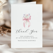 90e verjaardag Roze Bow Wildflower Gevouwen Bedankkaart