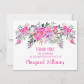 90e verjaardag roze floral bedankkaart (Voorkant)