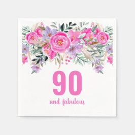 90e verjaardag roze floral party napkins servet