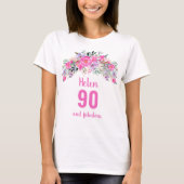 90e verjaardag roze florale naam t-shirt (Voorkant)
