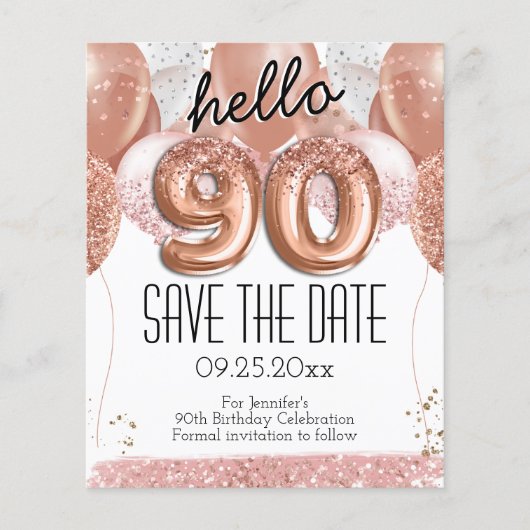 90e verjaardag Roze glitter sparen de Datum (Voorkant)