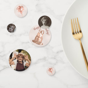 90e verjaardag Roze Goud Kake Foto Confetti