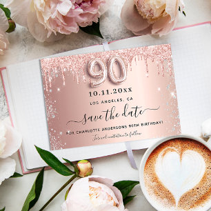 90e verjaardag roze goud zilver save the date aankondigingskaart