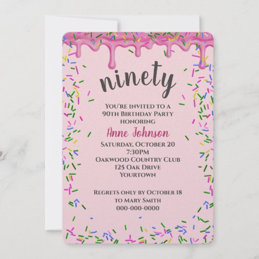 90e verjaardag roze ijsjes en strooisel kaart (Voorkant)