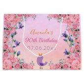 90e verjaardag roze paarse floralennaam groot cadeauzakje (Voorkant)