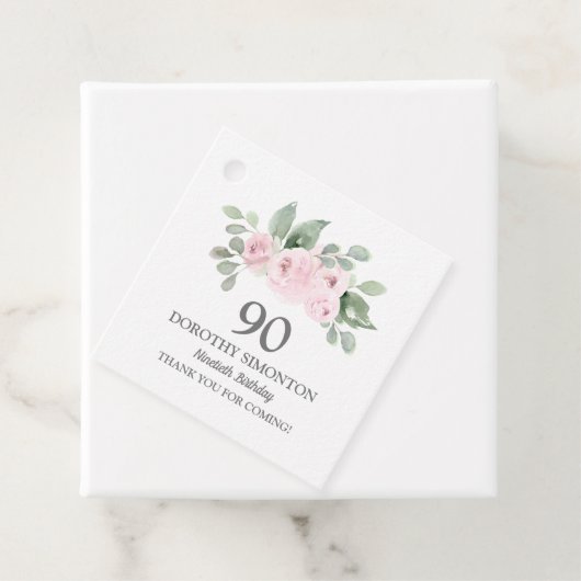 90e verjaardag Roze Rose Eucalyptus Bedankjes Labels (In situ)