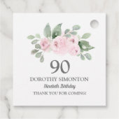 90e verjaardag Roze Rose Eucalyptus Bedankjes Labels (Achterkant)