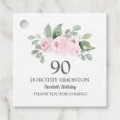 90e verjaardag Roze Rose Eucalyptus Bedankjes Labels (Voorkant)