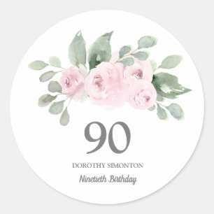 90e verjaardag Roze Rose Eucalyptus Ronde Sticker