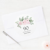 90e verjaardag Roze Rose Eucalyptus Ronde Sticker (Envelop)