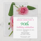 90e verjaardag Roze Rose Flower Party Kaart (Voorkant / Achterkant)