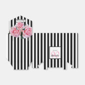 90e verjaardag roze rozen op zwarte witte strepen bedankdoosjes (Uitgevouwen)