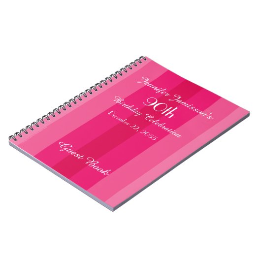 90e verjaardag Roze Stripe Guest Book Spiral Notitieboek (Linkerzijde)