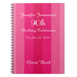 90e verjaardag Roze Stripe Guest Book Spiral Notitieboek