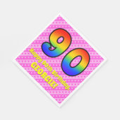 90e verjaardag: roze strips & harten, regenboognr. servet (Hoek)