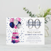 90e verjaardag roze taart uitnodiging (Staand voorkant)