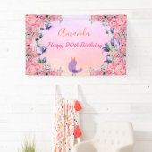 90e verjaardag roze violette tuinbloemen spandoek (Insitu)
