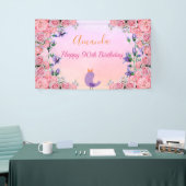 90e verjaardag roze violette tuinbloemen spandoek (Beurs)