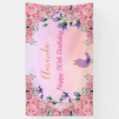 90e verjaardag roze violette tuinbloemen spandoek (Verticaal)