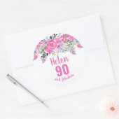 90e verjaardag roze waterverf florale ronde sticker (Envelop)