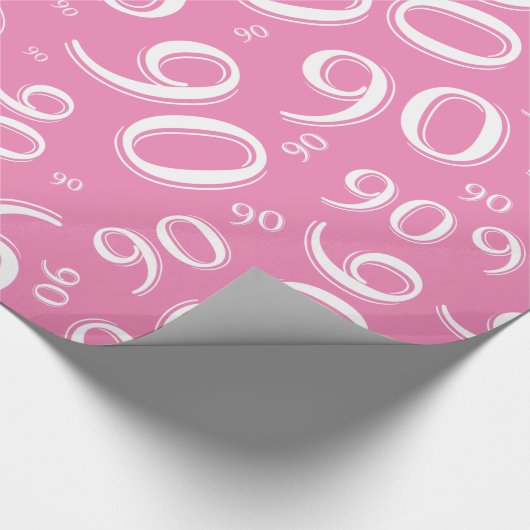 90e verjaardag Roze & Wit Random Number Pattern Cadeaupapier (Hoek)