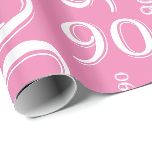 90e verjaardag Roze & Wit Random Number Pattern Cadeaupapier (Rol Hoek)