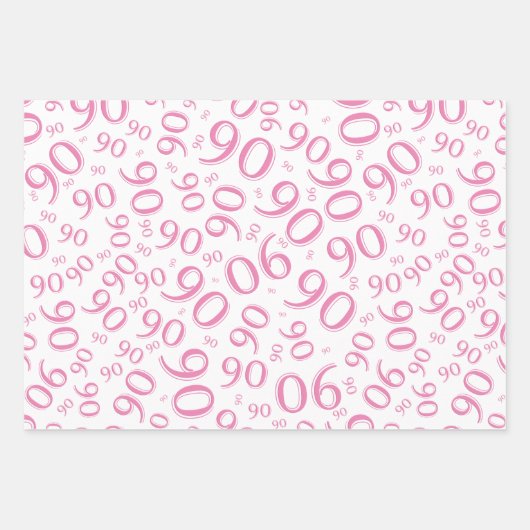 90e verjaardag Roze & Wit Random Number Pattern Inpakpapier Vel (Voorkant 3)