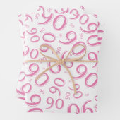 90e verjaardag Roze & Wit Random Number Pattern Inpakpapier Vel (In situ)