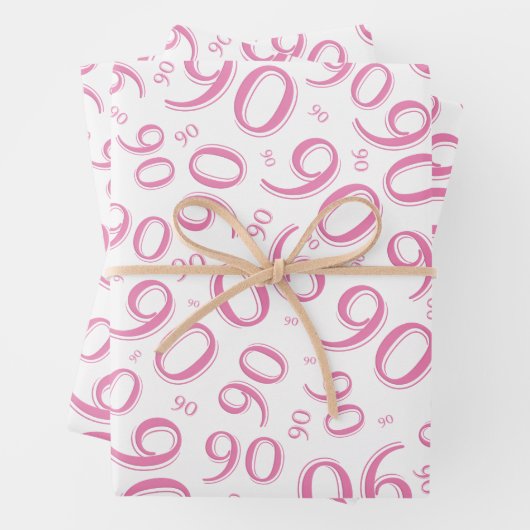 90e verjaardag Roze & Wit Random Number Pattern Inpakpapier Vel (In situ)