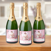 90e verjaardag roze witte strepen bloemfoto sparkling wijnetiket