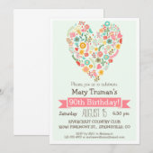 90e verjaardag, Schattige Bloemenhart verjaardagsf Kaart (Voorkant / Achterkant)