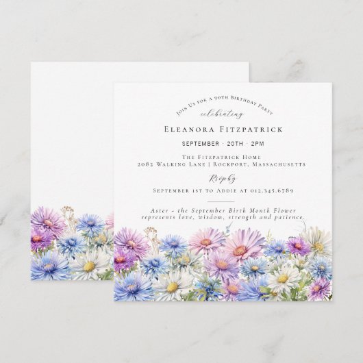 90e verjaardag september geboortemaand bloem vierk kaart (Voorkant / Achterkant)