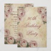 90e verjaardag Shabby Chic Rozen en kant Kaart (Voorkant / Achterkant)