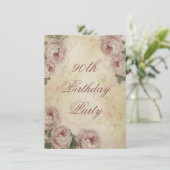 90e verjaardag Shabby Chic Rozen en kant Kaart (Staand voorkant)