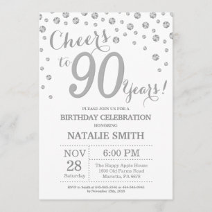 90e verjaardag Silver Glitter Diamond Invitation Kaart