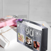 90e verjaardag Silver Glitter stoffotomonogram Groot Cadeauzakje