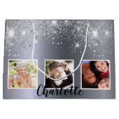 90e verjaardag Silver Glitter stoffotomonogram Groot Cadeauzakje (Voorkant)
