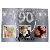 90e verjaardag Silver Glitter stoffotomonogram Groot Cadeauzakje (Achterkant)
