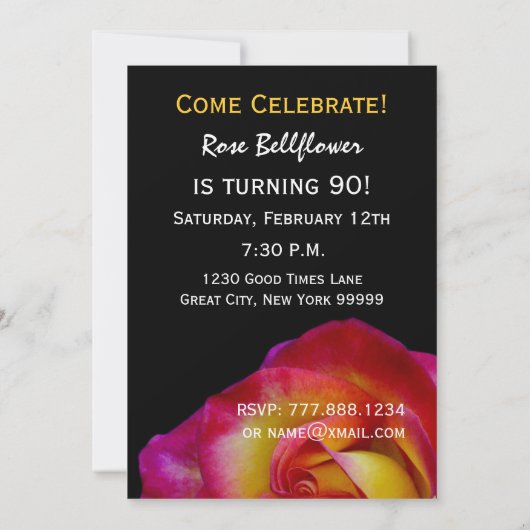 90e verjaardag Sjabloon - Rood en Geel Rozen Kaart (Achterkant)