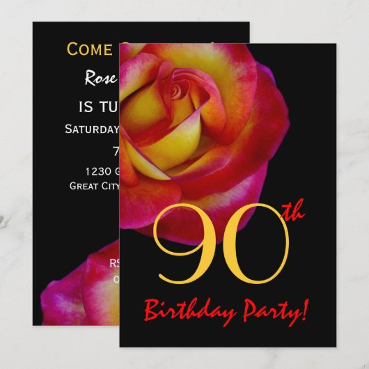 90e verjaardag Sjabloon - Rood en Geel Rozen Kaart (Voorkant / Achterkant)