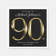 90e verjaardag Solid Gold Typografie Black Elegant