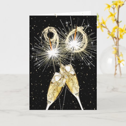 90e verjaardag Sparklers en Champagne Toast Kaart (Gele Bloem)