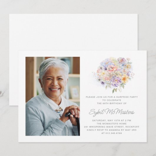 90e verjaardag Surprise Party Bloemenboeket Kaart (Voorkant / Achterkant)