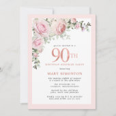 90e verjaardag Surprise Party Blush Pink Floral Kaart (Voorkant)