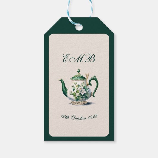 90e verjaardag Tea Party Groene Regency Verjaardag Cadeaulabel (Voorkant)