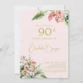 90E Verjaardag Tropische Waterverf Roze Elegant Kaart (Voorkant)