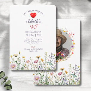 90e Verjaardag Tuin Bloemen Wild Meadow Foto Kaart
